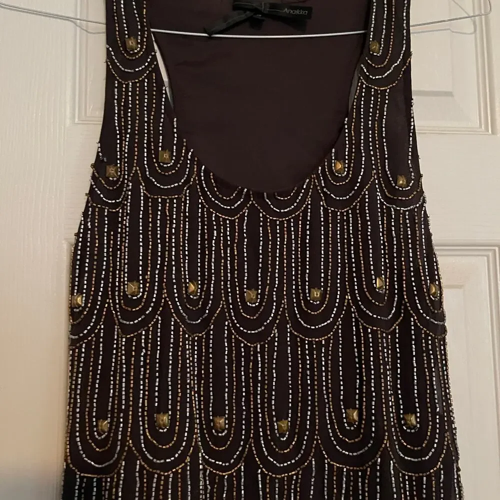 Women's Anaikka Beaded Copper & Silver Coca Sleeveless Mini Dress Size 2
